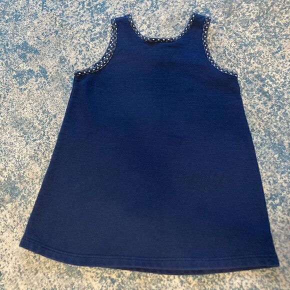 Talbots Kids, Vintage Tunic Overall Dress Navy Blue Front Pockets Heart Print XS - Picture 7 of 8